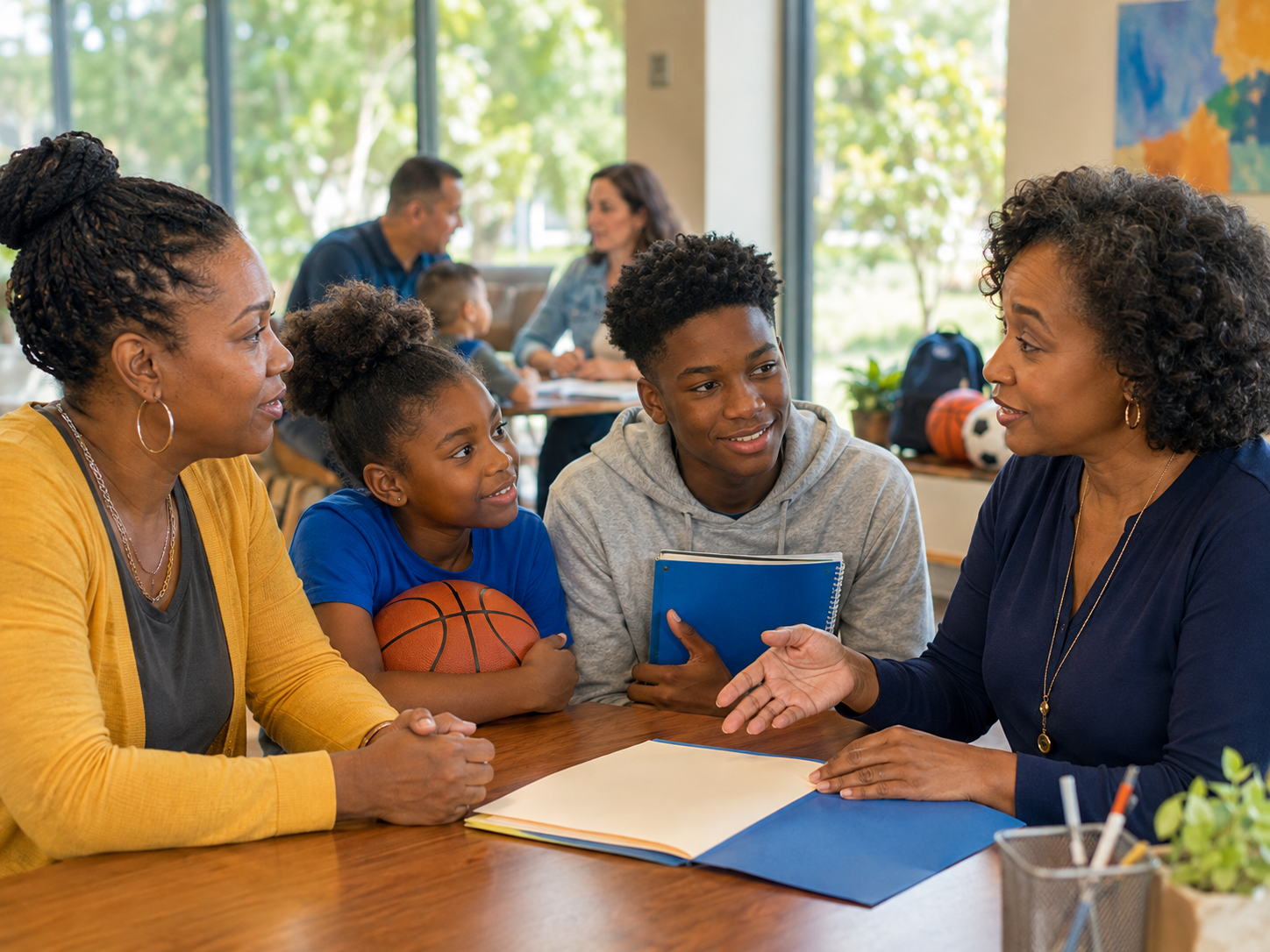 A family meeting with NMB staff about enrolling